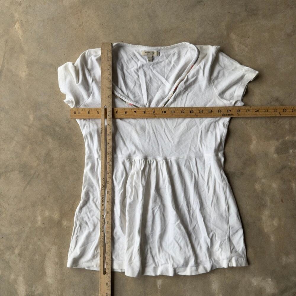 VINTAGE 90S BURBERRY WHITE SHIRT CUTE COQUETTE SCOOP NECK DESIGNER WOMENS LARGE - Picture 5 of 5